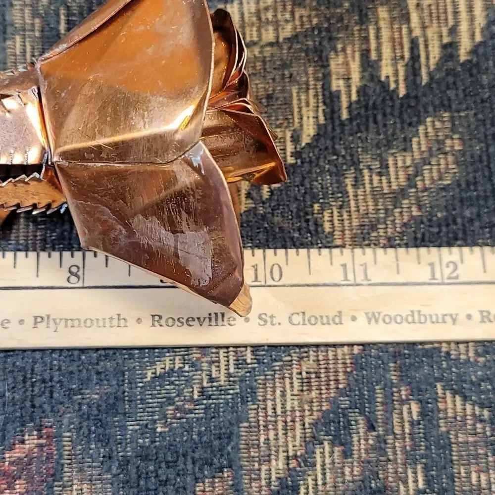 Handmade Copper Rose with Leaves and Stand